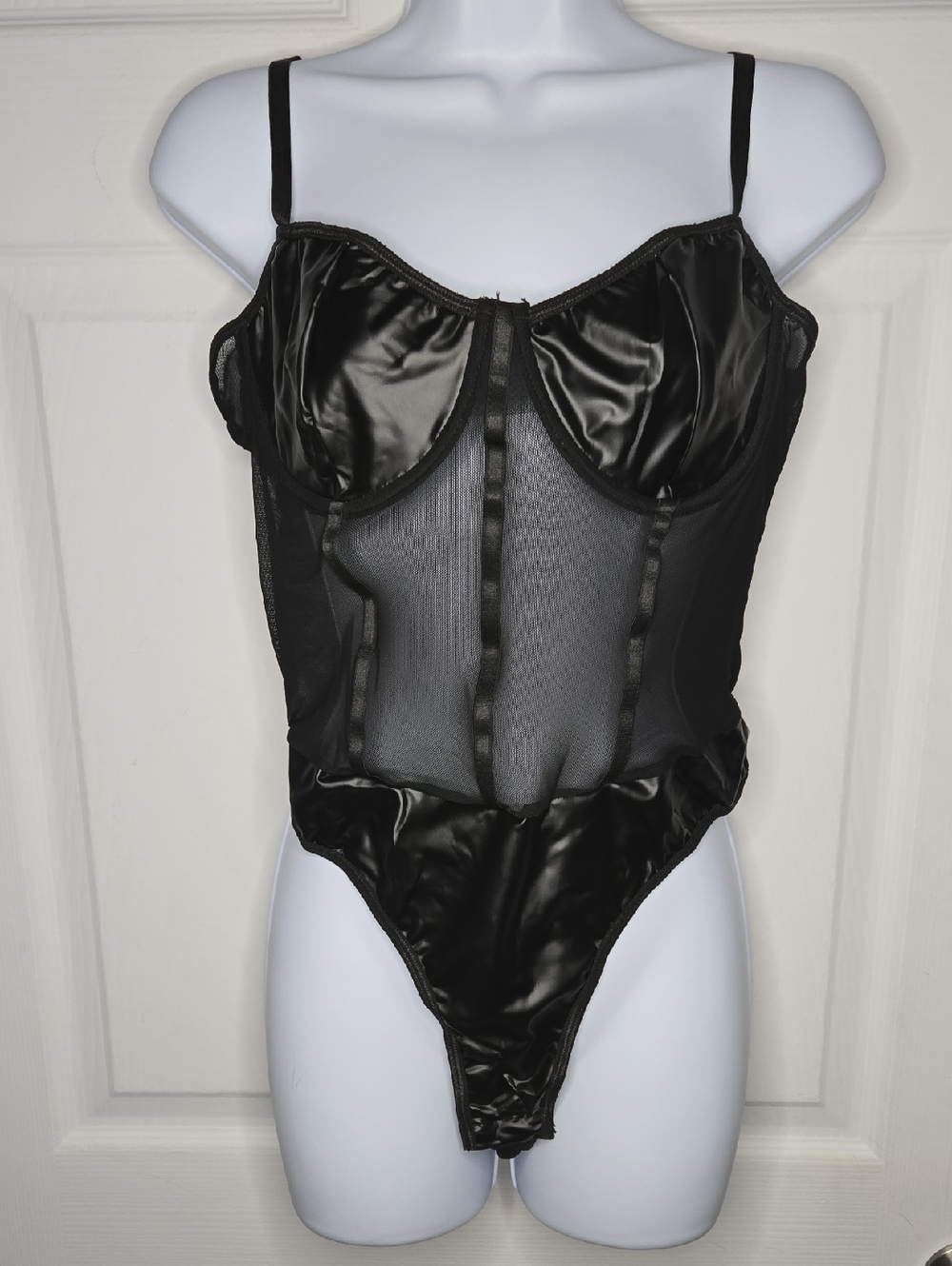 Black Sheer & PVC Bodysuit